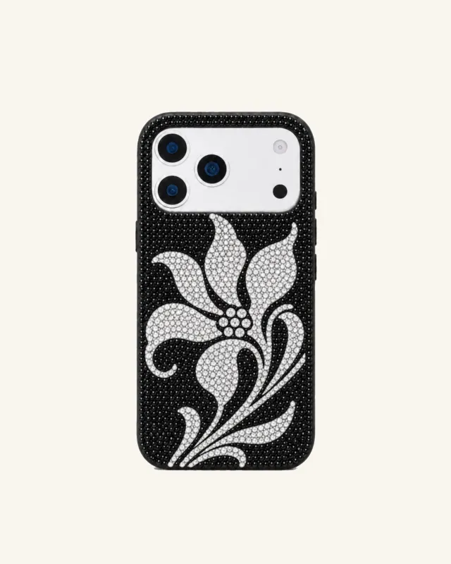 Rhinestone Floral Phone Case – Black made by JW PEI