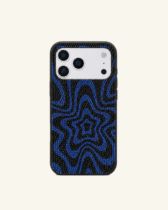 Blue Wave Rhinestone Phone Case – Black made by JW PEI