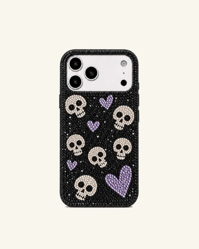 Skull And Heart Rhinestone Phone Case - Black made by JW PEI