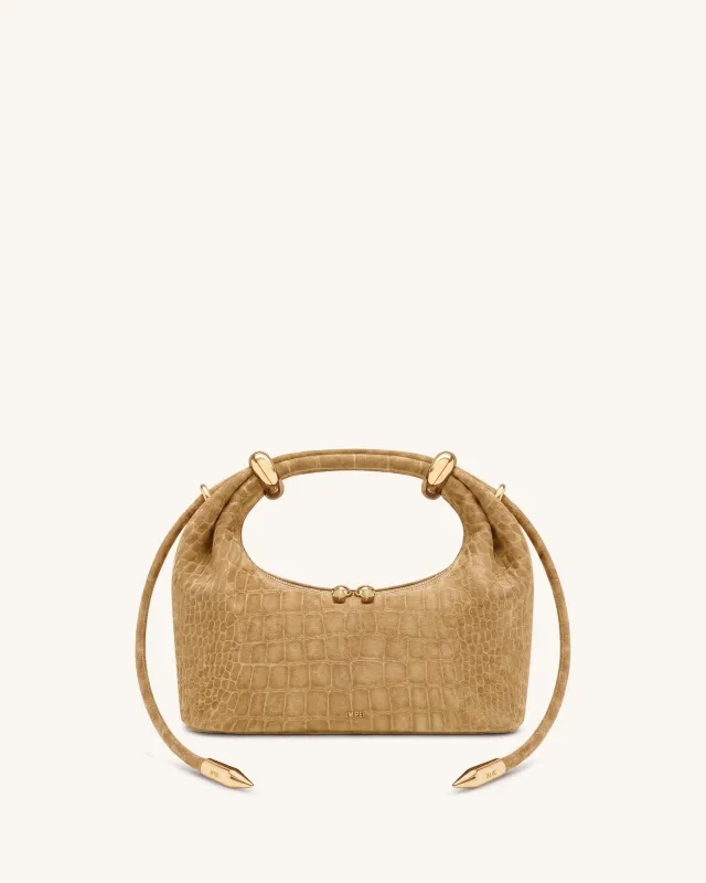 Ellie Faux Suede Metal Ring Embellished Top Handle Bag - Khaki Croc made by JW PEI