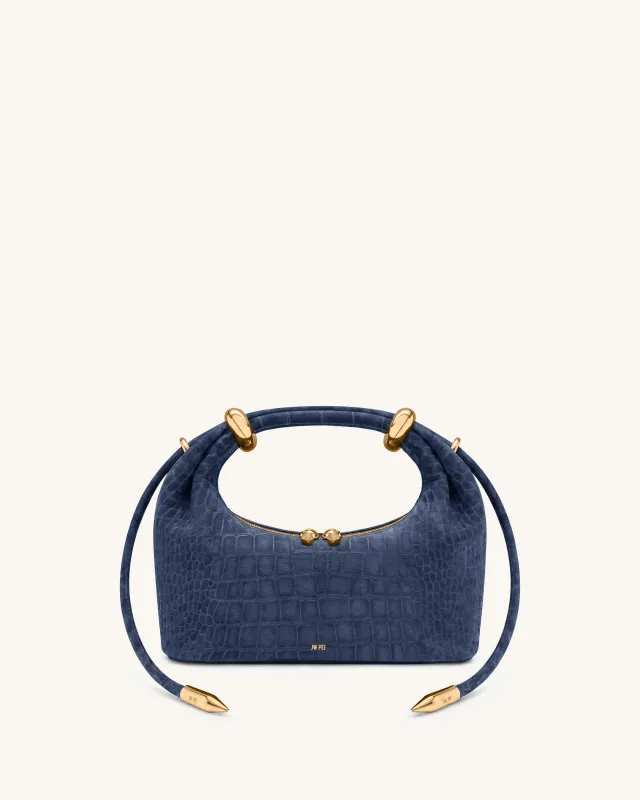 Ellie Faux Suede Metal Ring Embellished Top Handle Bag - Navy Croc made by JW PEI