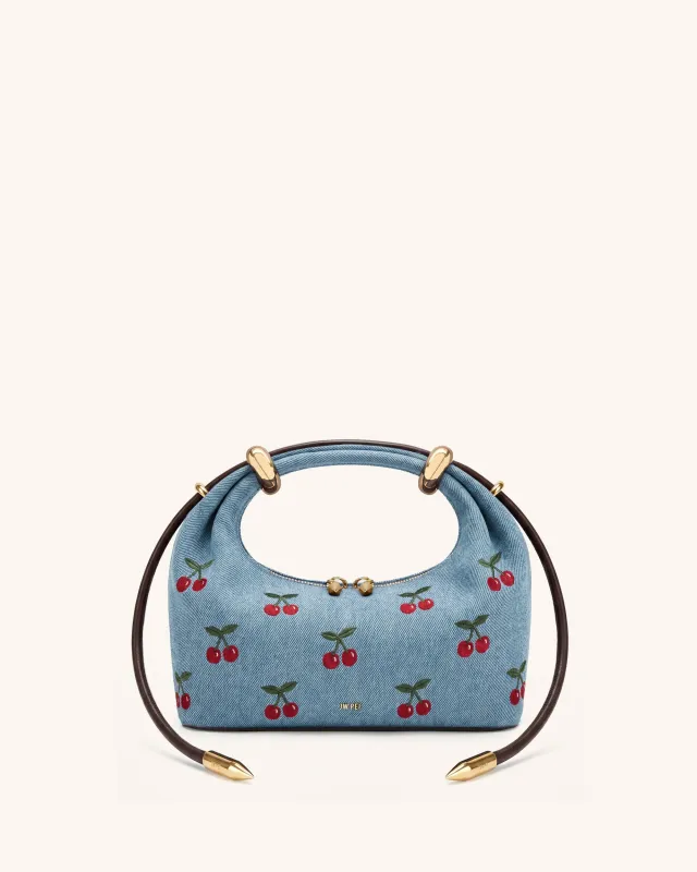 Ellie Embroidery Metal Ring Embellished Top Handle Bag - Light Blue Denim made by JW PEI