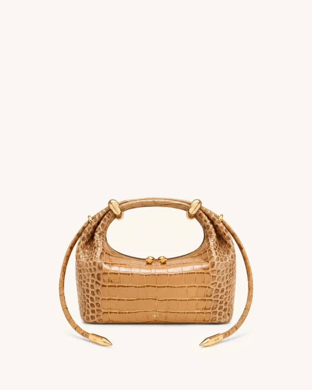 Ellie Metal Ring Embellished Top Handle Bag - Camel Croc made by JW PEI