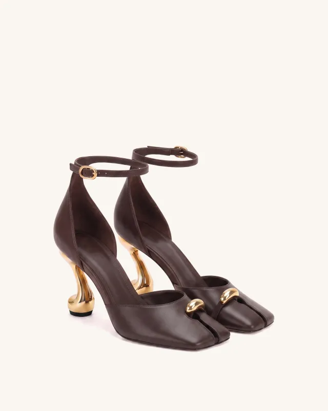 Noemi Square-Toe Hardware Ankle Strap Pumps - Dark Brown made by JW PEI