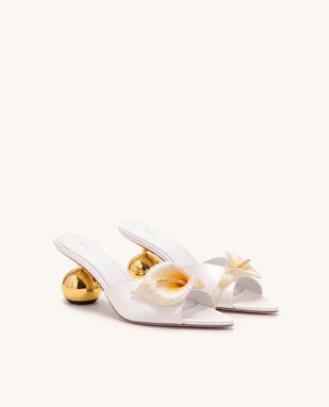 Bianca Calla Lily Sphere Heel Mules - White made by JW PEI