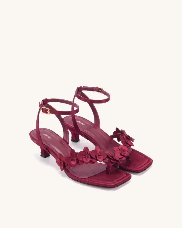 Elodie Orchid Appliqué Ankle-Strap Sandals - Burgundy made by JW PEI