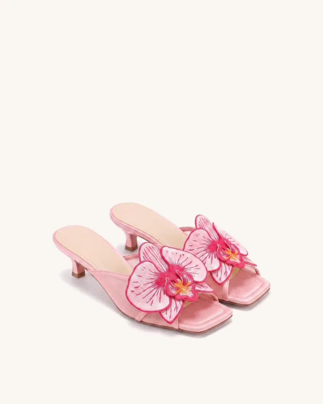 Serena Oversized Orchid Embroidered Mules - Pink made by JW PEI