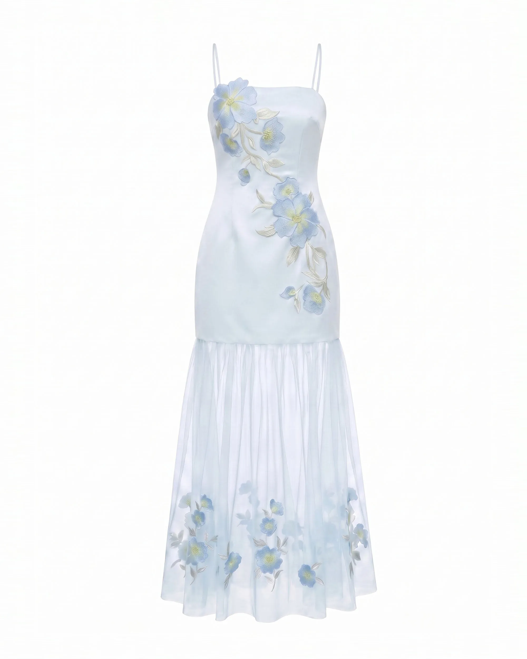 Floral Embroidered Sheer Overlay Maxi Dress - Light Blue sold by JW PEI product image thumbnail 3