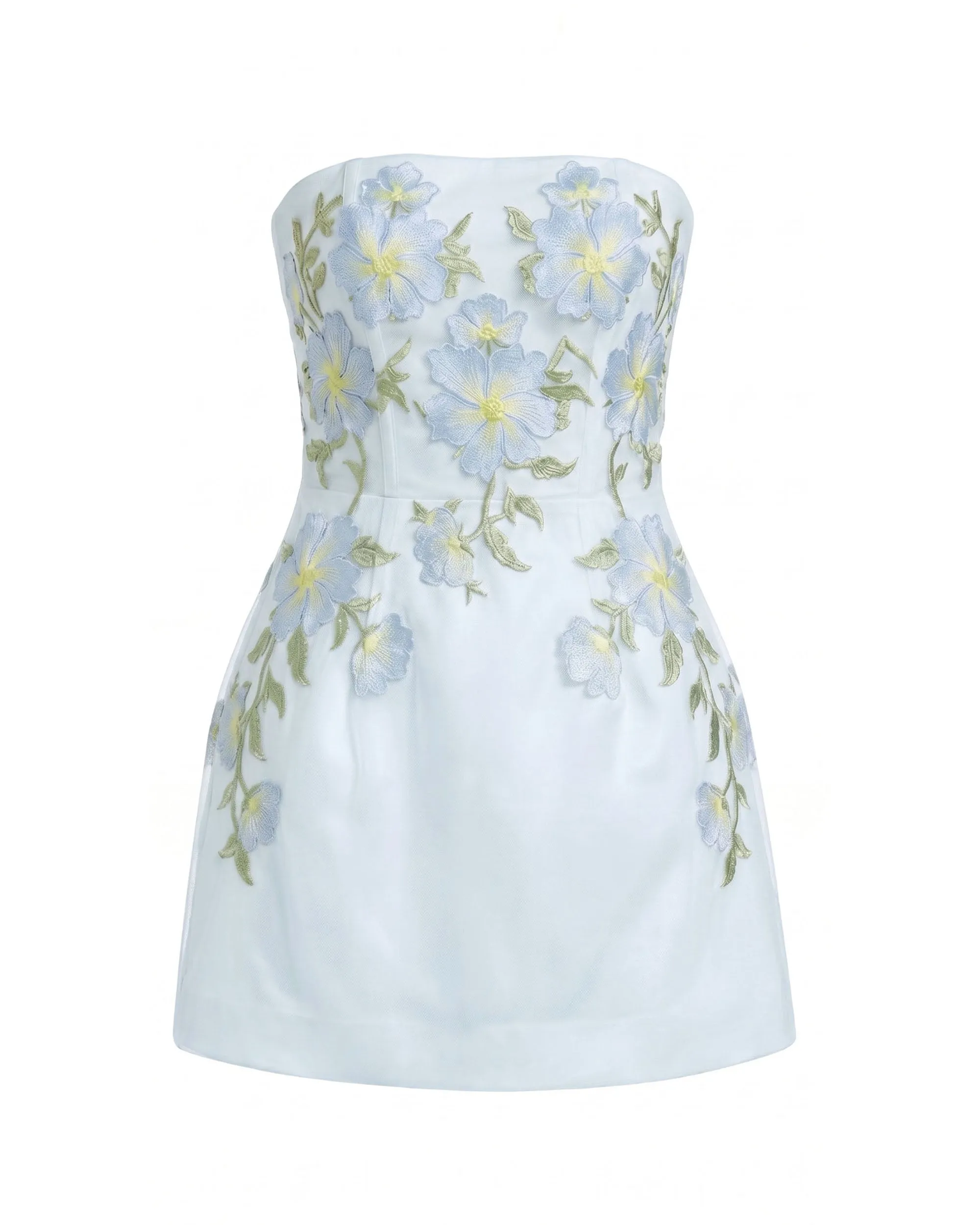 Floral Embroidered Strapless Corset Mini Dress - Light Blue sold by JW PEI product image thumbnail 3