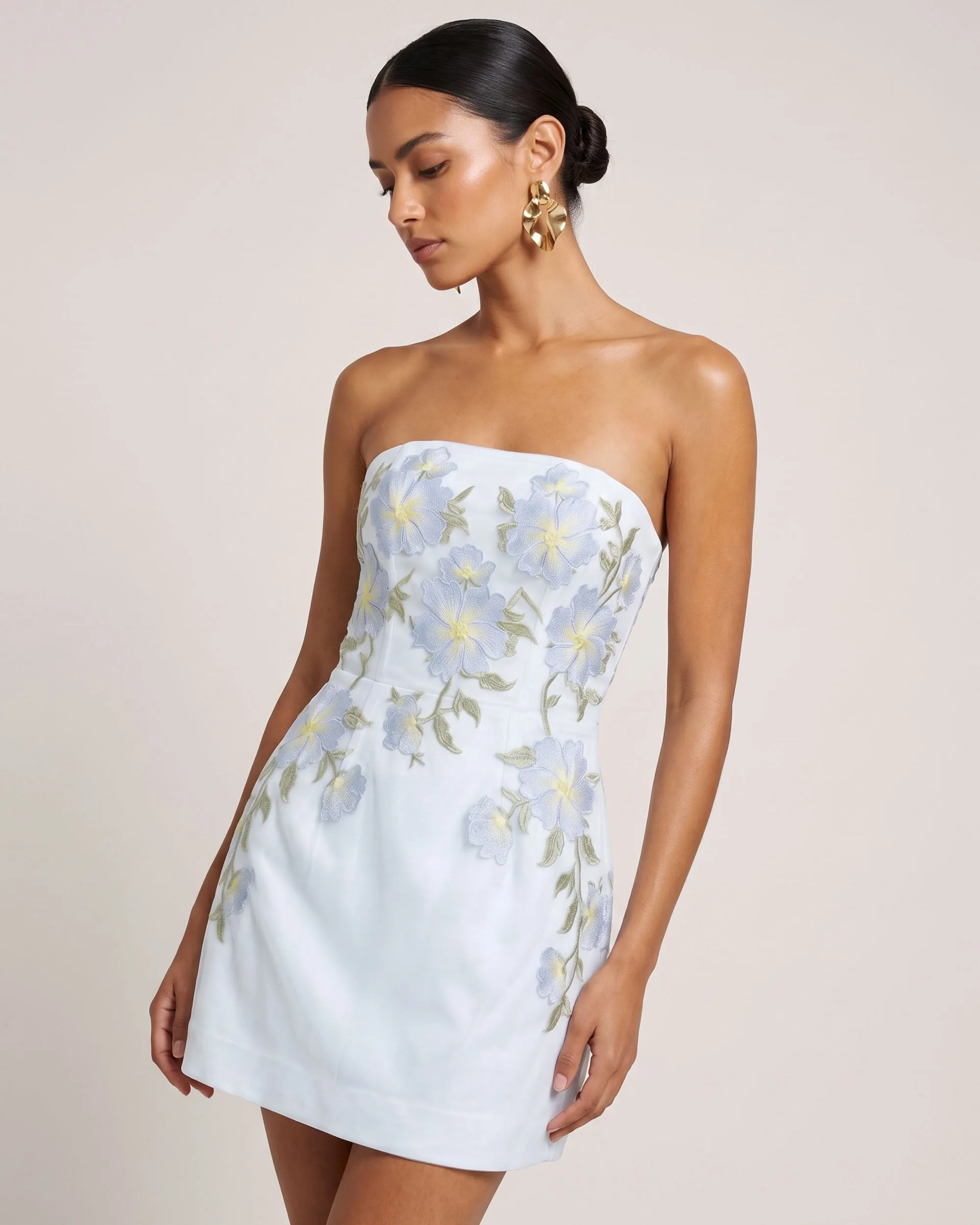 Floral Embroidered Strapless Corset Mini Dress - Light Blue sold by JW PEI product image thumbnail 2