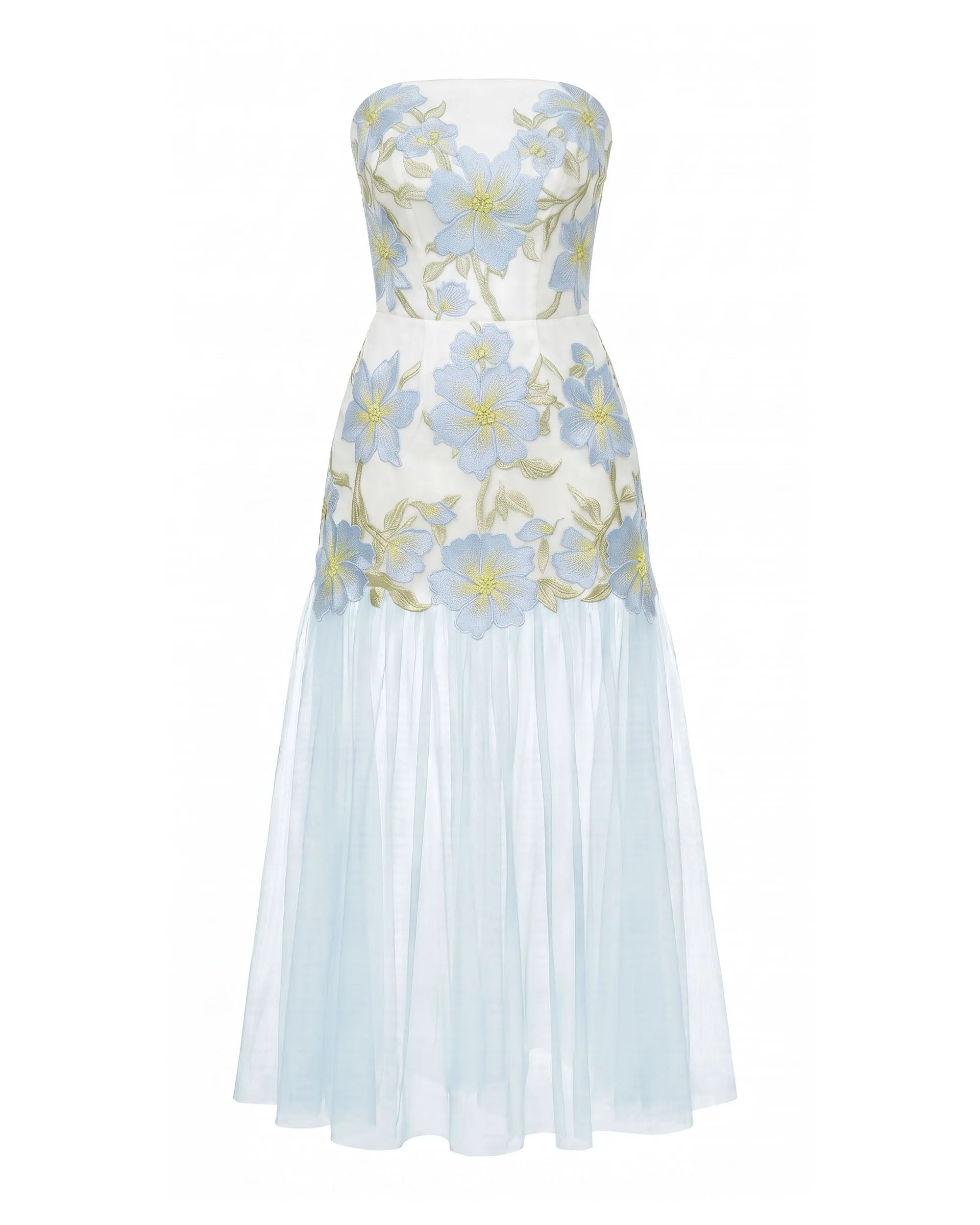 Floral Embroidered Strapless Tulle Maxi Dress - Light Blue sold by JW PEI product image thumbnail 3