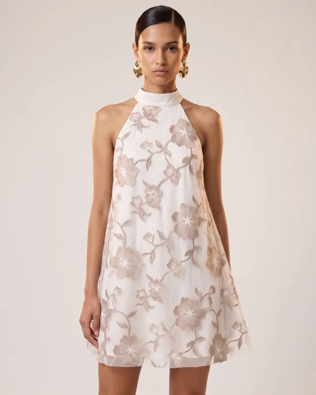Floral Embroidered Halter Mini Dress - Ivory made by JW PEI