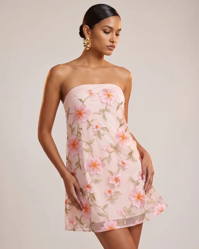Floral Embroidered Strapless Mini Dress - Blush Pink made by JW PEI