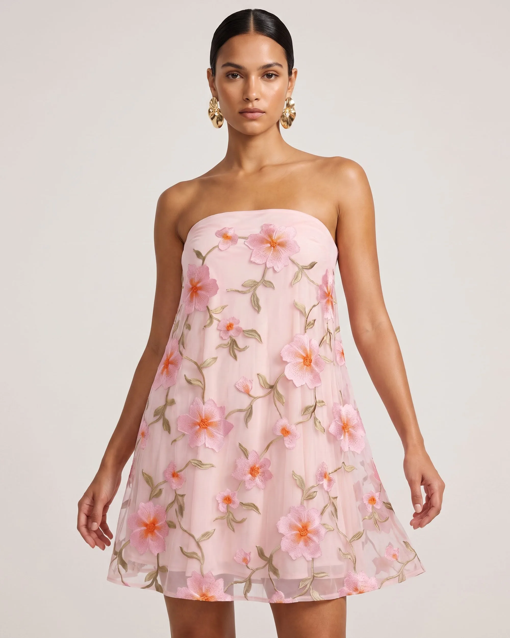 Floral Embroidered Strapless Mini Dress - Blush Pink sold by JW PEI product image thumbnail 2