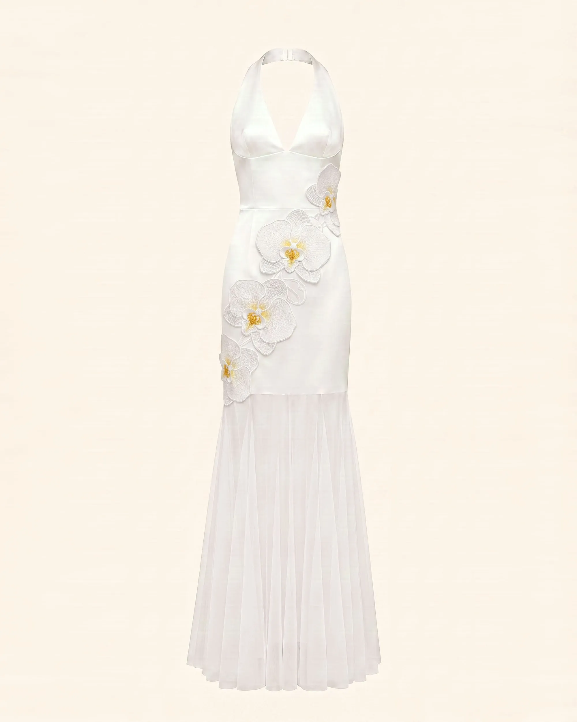Orchid Embroidered Sheer Hem Halter Maxi Dress - White sold by JW PEI product image thumbnail 2