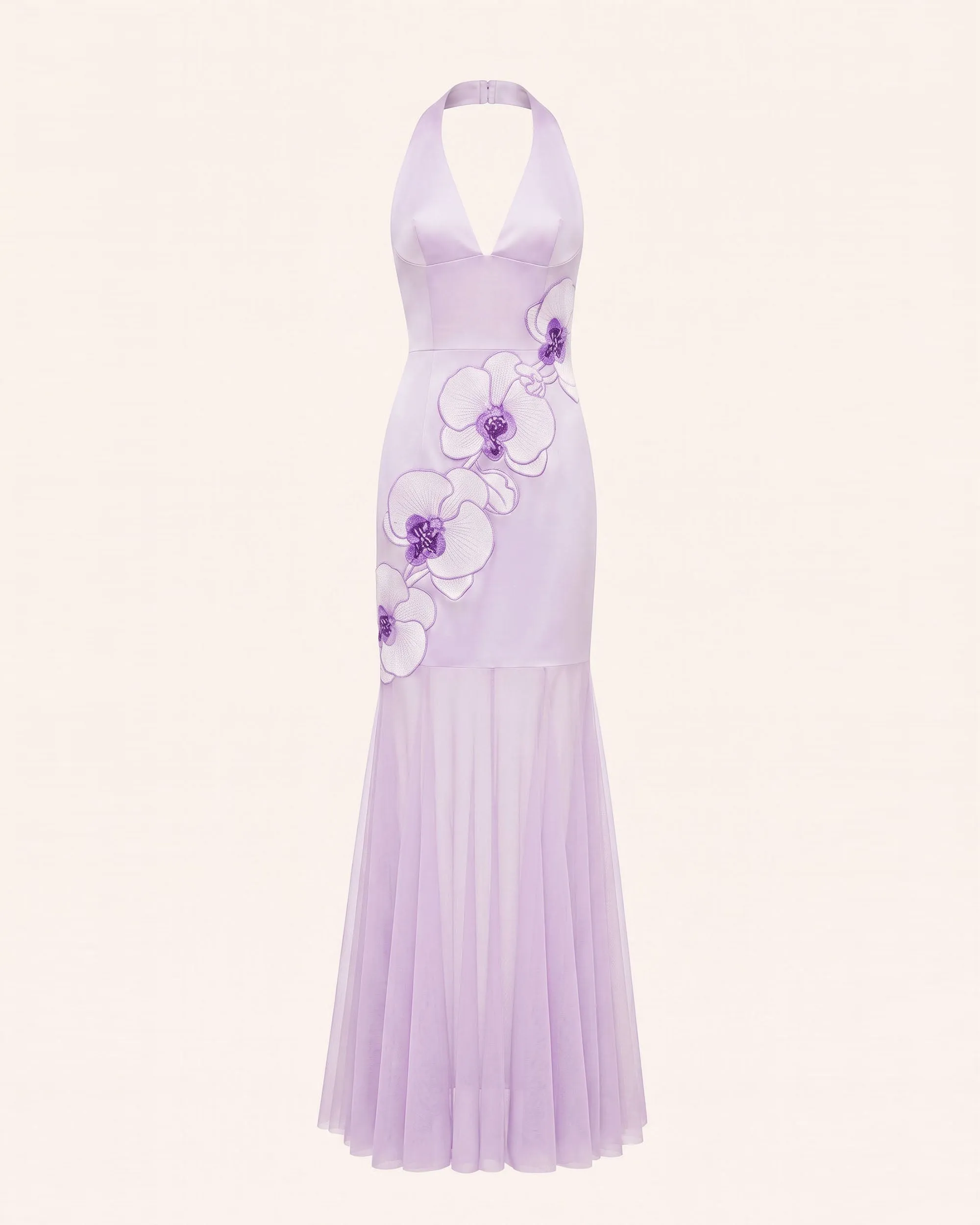 Orchid Embroidered Sheer Hem Halter Maxi Dress - Lanvender sold by JW PEI product image thumbnail 2