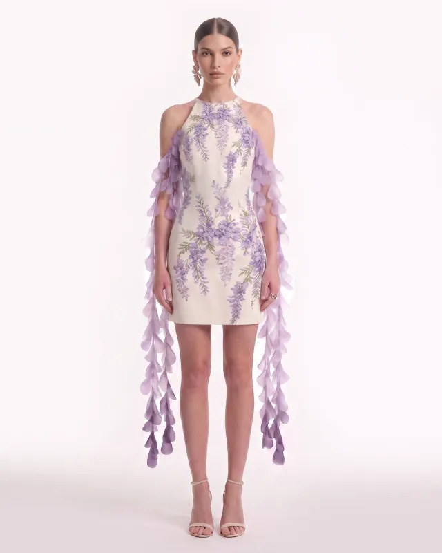 Wisteria Petal Halter Mini Dress - Ivory made by JW PEI