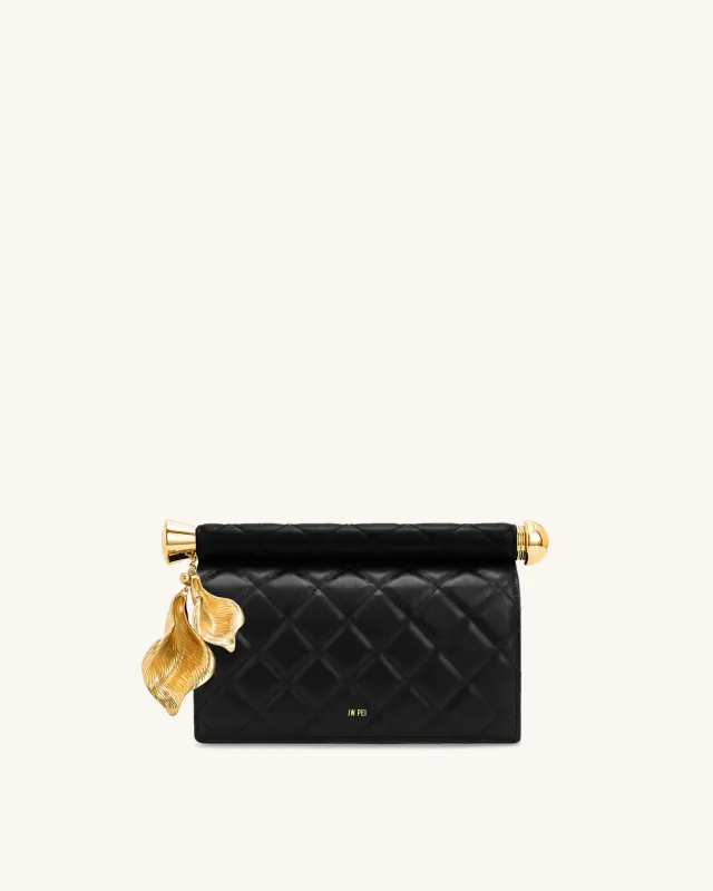 Holly Quilting Metal Pendant Embellished Clutch - Dark Black made by JW PEI