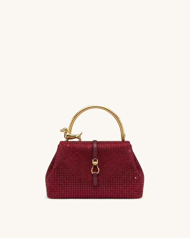 Bruna Artificial Crystal Dachshund Metal Handle Top Handle Bag - Red made by JW PEI