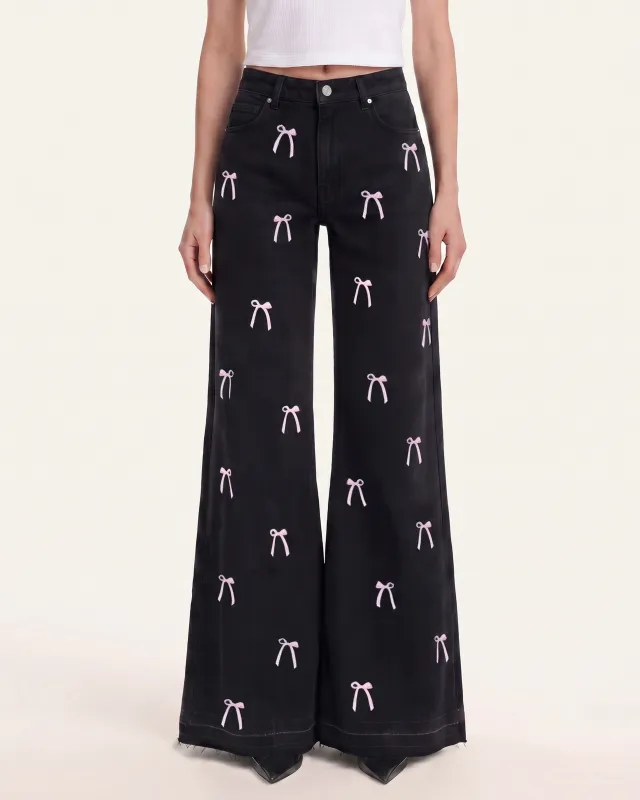The Rebel Pink Ribbon Split Fray Jeans  - Black made by JW PEI
