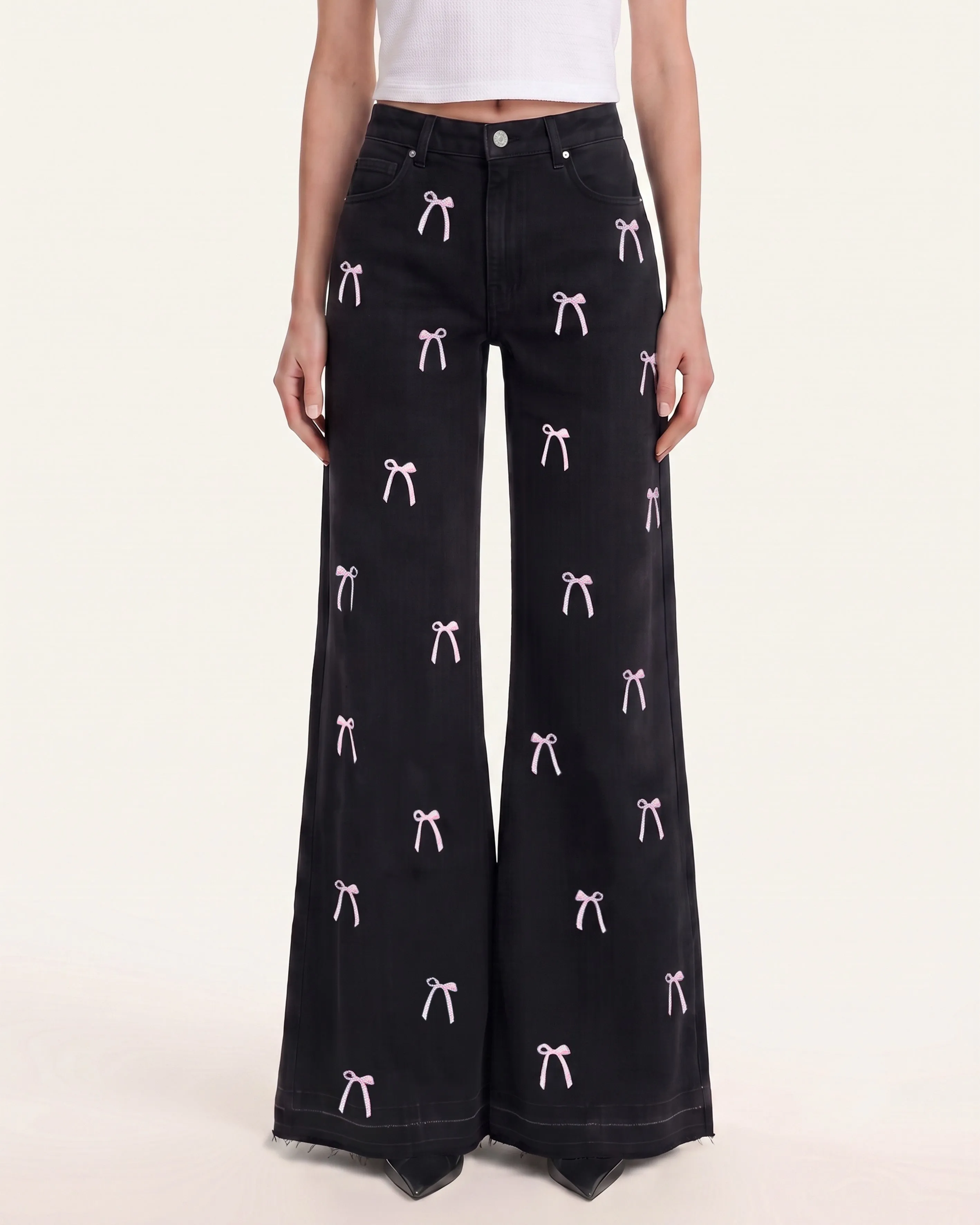 The Rebel Pink Ribbon Split Fray Jeans - Black sold by JW PEI