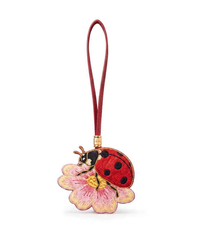 Embroidered Ladybug & Flower Bag Charm - Red made by JW PEI