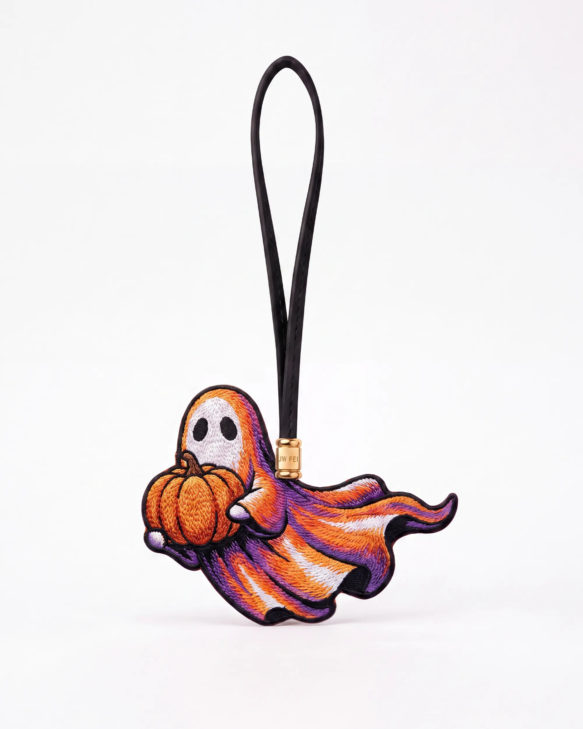 Embroidered Ghost & Pumpkin Bag Charm - Orange sold by JW PEI