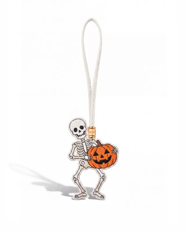 Embroidered Skeleton & Pumpkin Bag Charm - White made by JW PEI