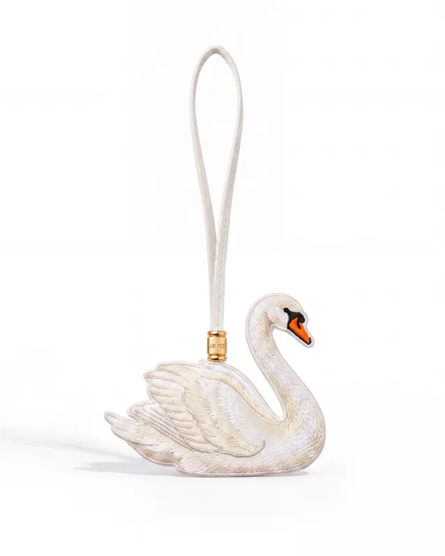 Swan Embroidered Bag Charm – White made by JW PEI