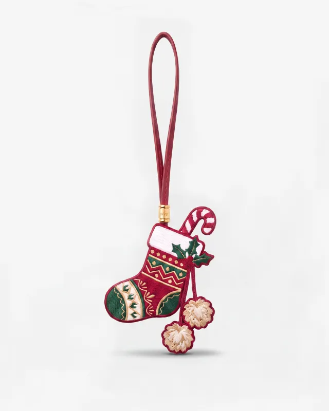 Embroidered Christmas Stocking Bag Charm - Red made by JW PEI