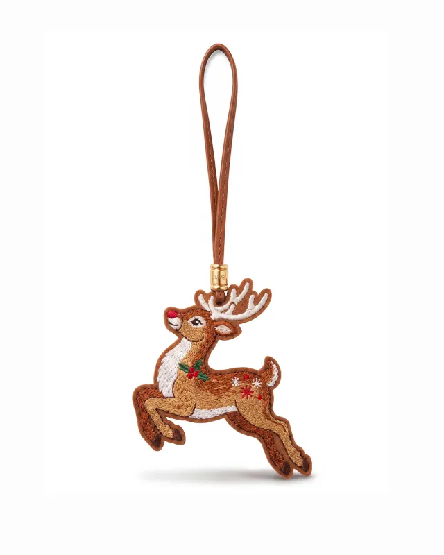 Embroidered Reindeer Bag Charm - Brown made by JW PEI
