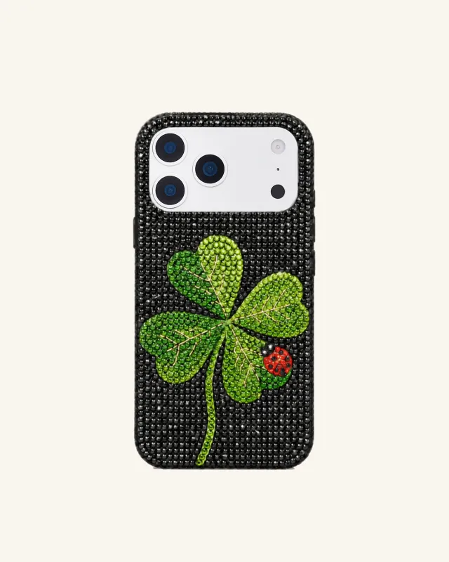 Four-Leaf Clover Ladybug Artificial Crystal Phone Case - Black made by JW PEI