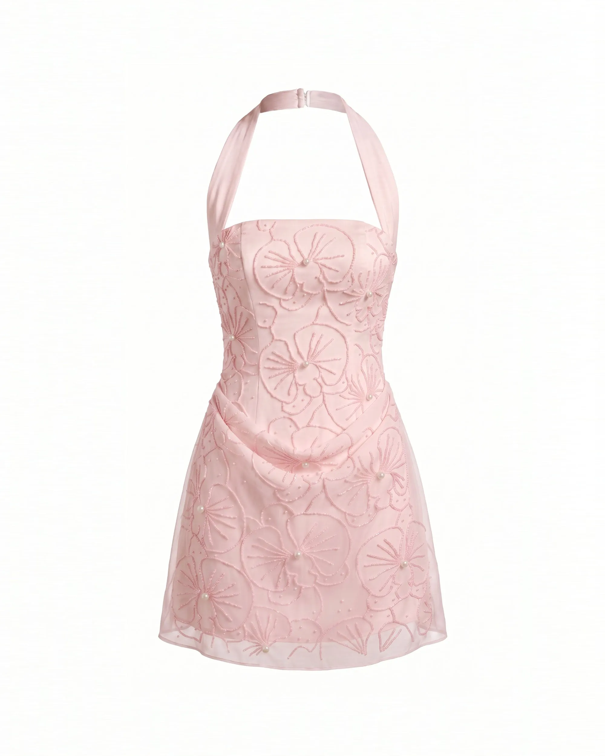Orchid Beaded Embroidered Square Neck Halter Mini Dress - Blush Pink sold by JW PEI product image thumbnail 3