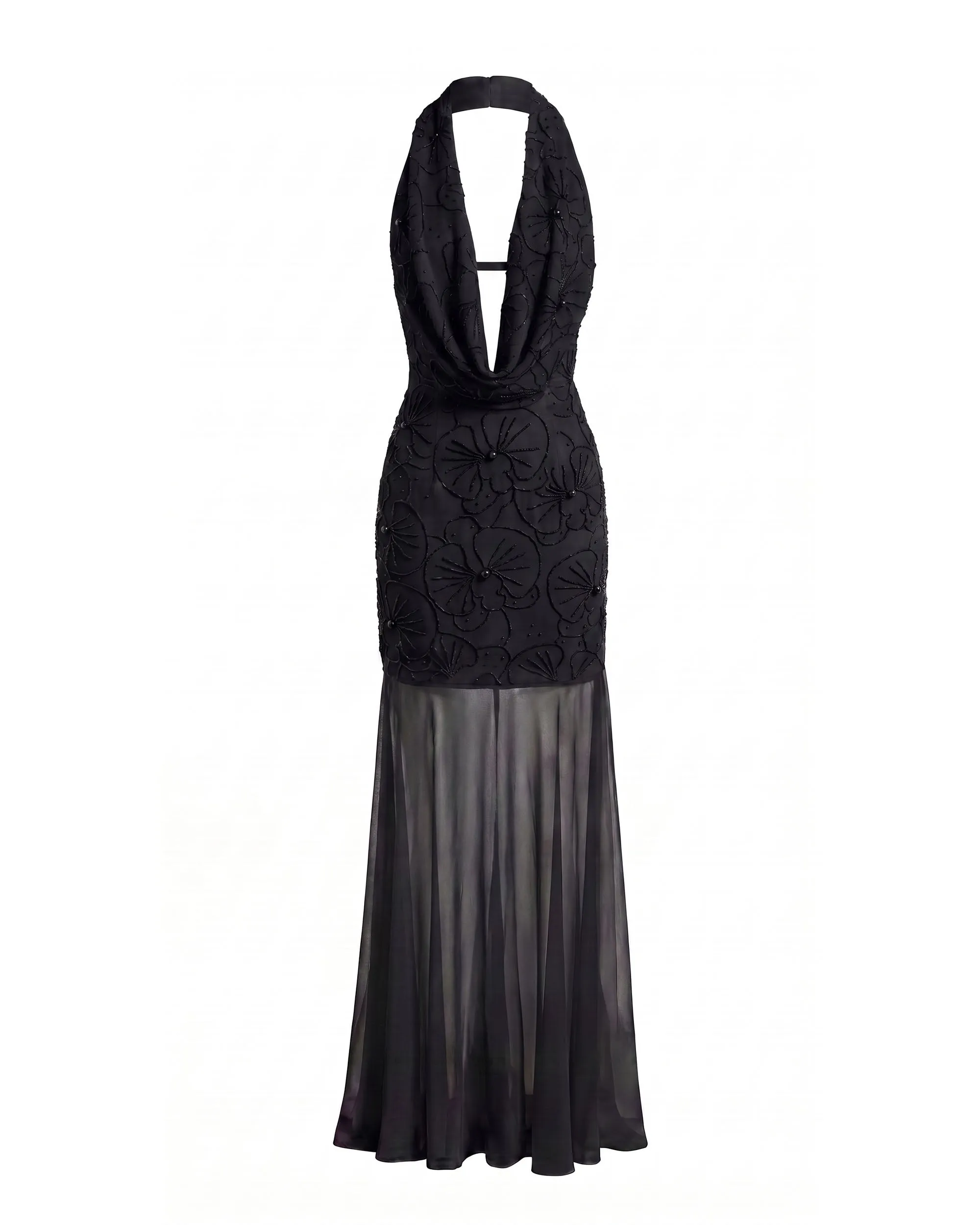 Orchid Beaded Embroidered Sheer Hem Halter Maxi Dress - Black sold by JW PEI product image thumbnail 3