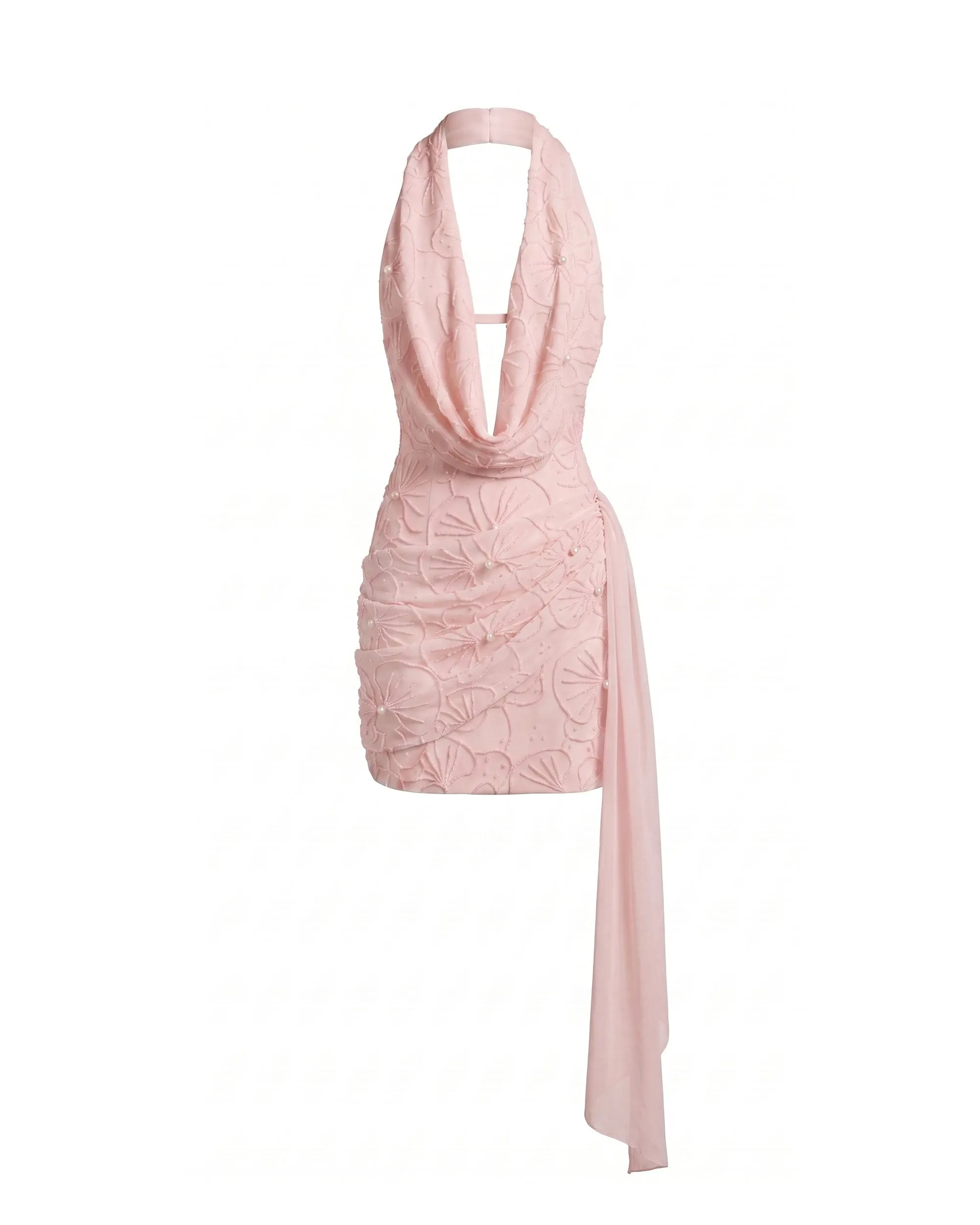Orchid Beaded Embroidered Cowl Halter Sash Mini Dress - Blush Pink sold by JW PEI product image thumbnail 3
