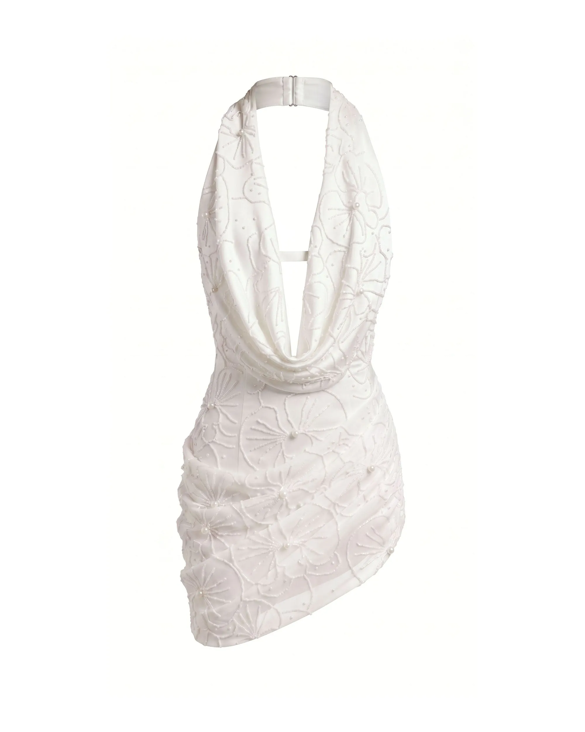 Orchid Beaded Embroidered Cowl Halter Mini Dress - White sold by JW PEI product image thumbnail 3