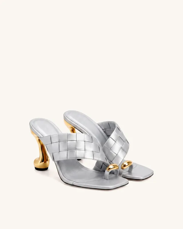 Noemi Square-Toe Woven Hardware Mules - Sliver made by JW PEI