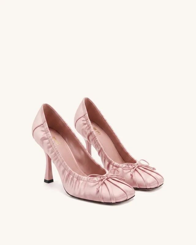 Solenne Satin Bow Ruched Pumps - Pink made by JW PEI