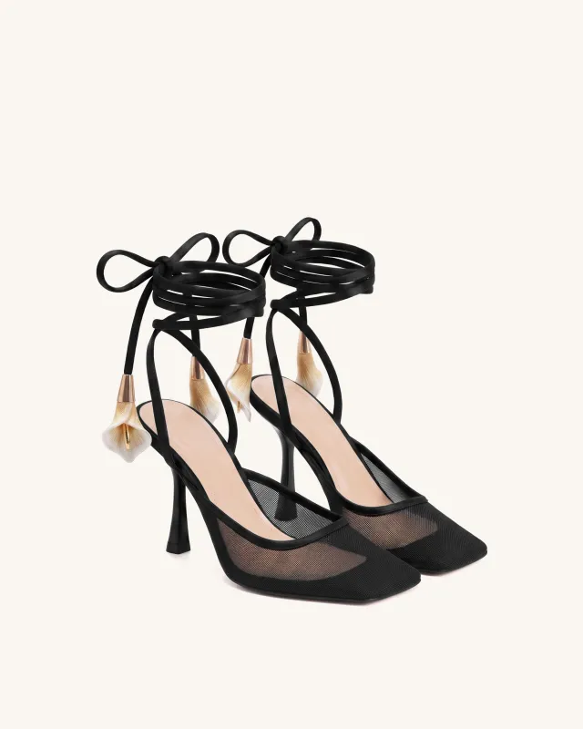 Astrid Calla Lily Lace-Up Mesh Pumps - Black made by JW PEI