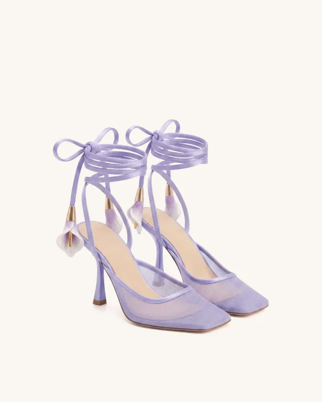 Astrid Calla Lily Lace-Up Mesh Pumps - Purple made by JW PEI
