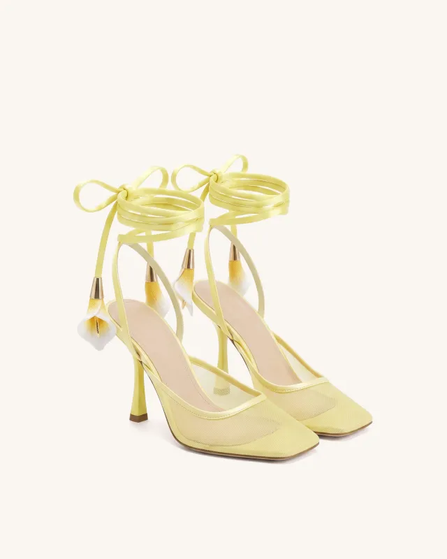 Astrid Calla Lily Lace-Up Mesh Pumps - Yellow made by JW PEI