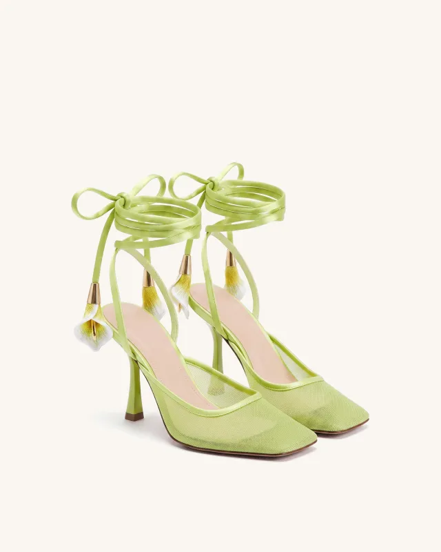 Astrid Calla Lily Lace-Up Mesh Pumps - Chartreuse made by JW PEI