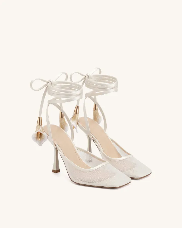Astrid Calla Lily Lace-Up Mesh Pumps - Beige made by JW PEI