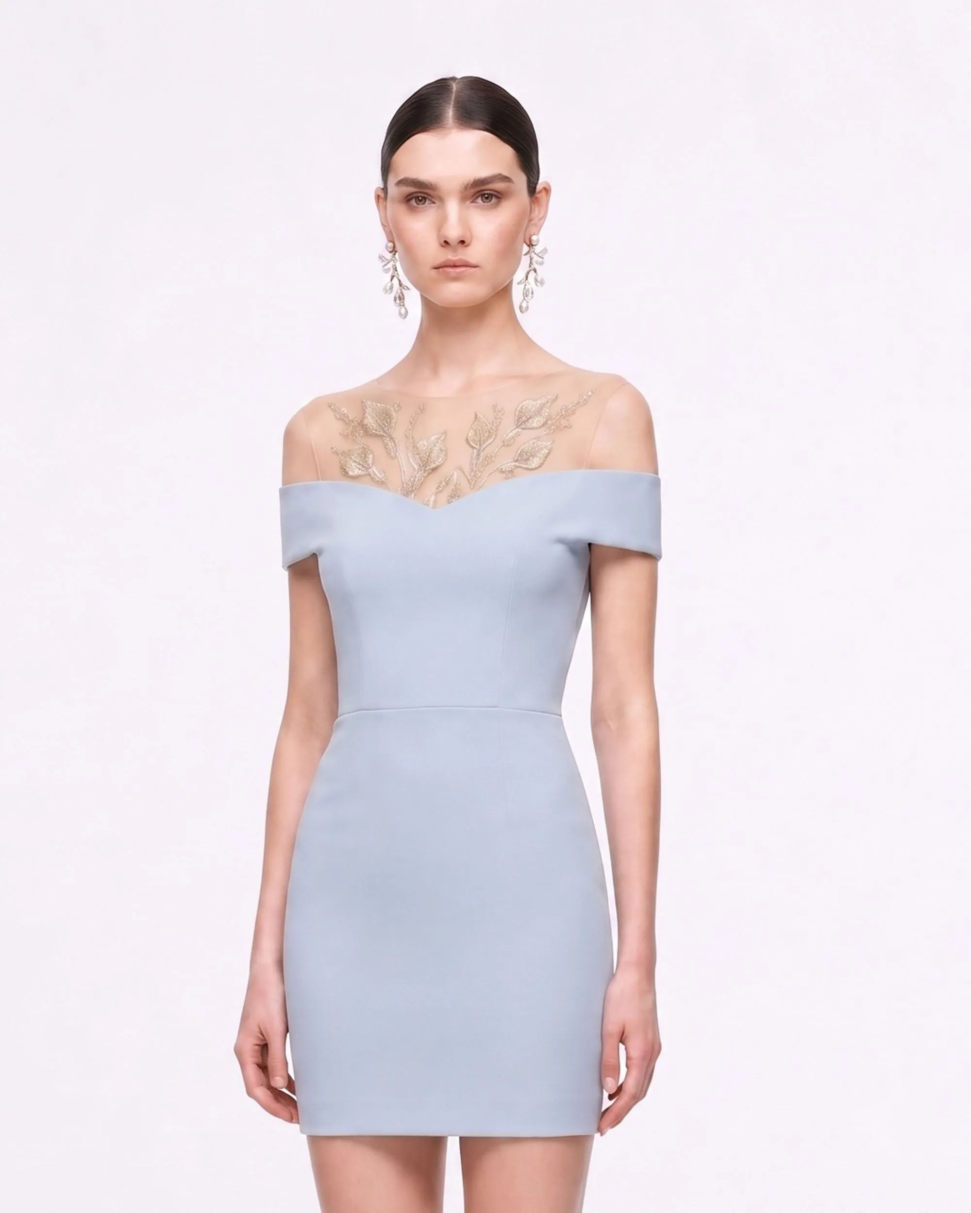 Botanical Embellished Illusion Off-Shoulder Mini Dress - Light Blue sold by JW PEI product image thumbnail 2