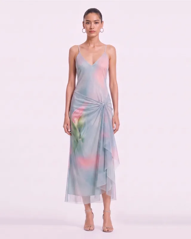 Calla Lily Ruched Slip Midi Dress - Light Blue made by JW PEI