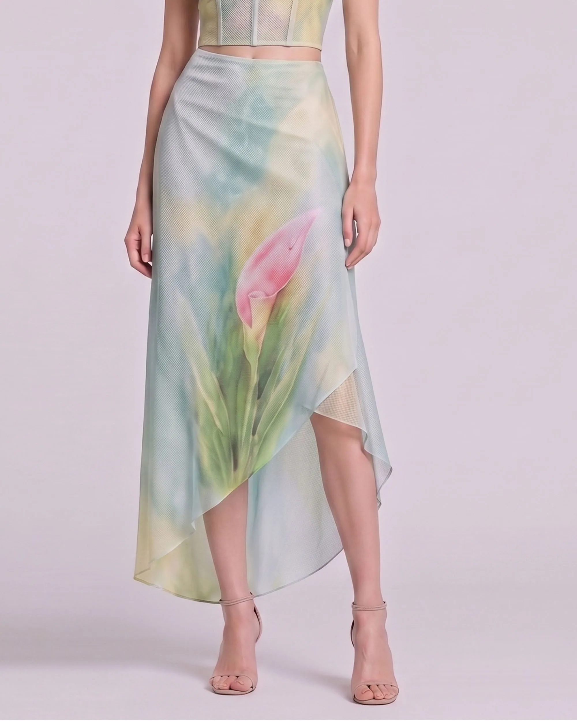 Calla Lily Asymmetric Mesh Midi Skirt - Light Blue sold by JW PEI product image thumbnail 2