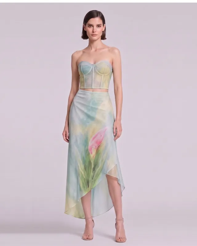 Calla Lily Asymmetric Mesh Midi Skirt - Light Blue made by JW PEI