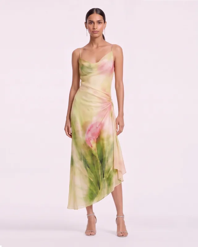 Calla Lily Cowl-Neck Ruched Midi Dress - Yellow made by JW PEI