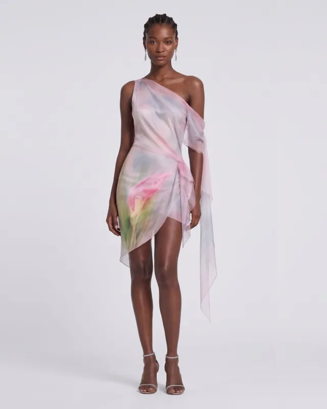 Calla Lily Draped One-Shoulder Mini Dress - Light Pink made by JW PEI