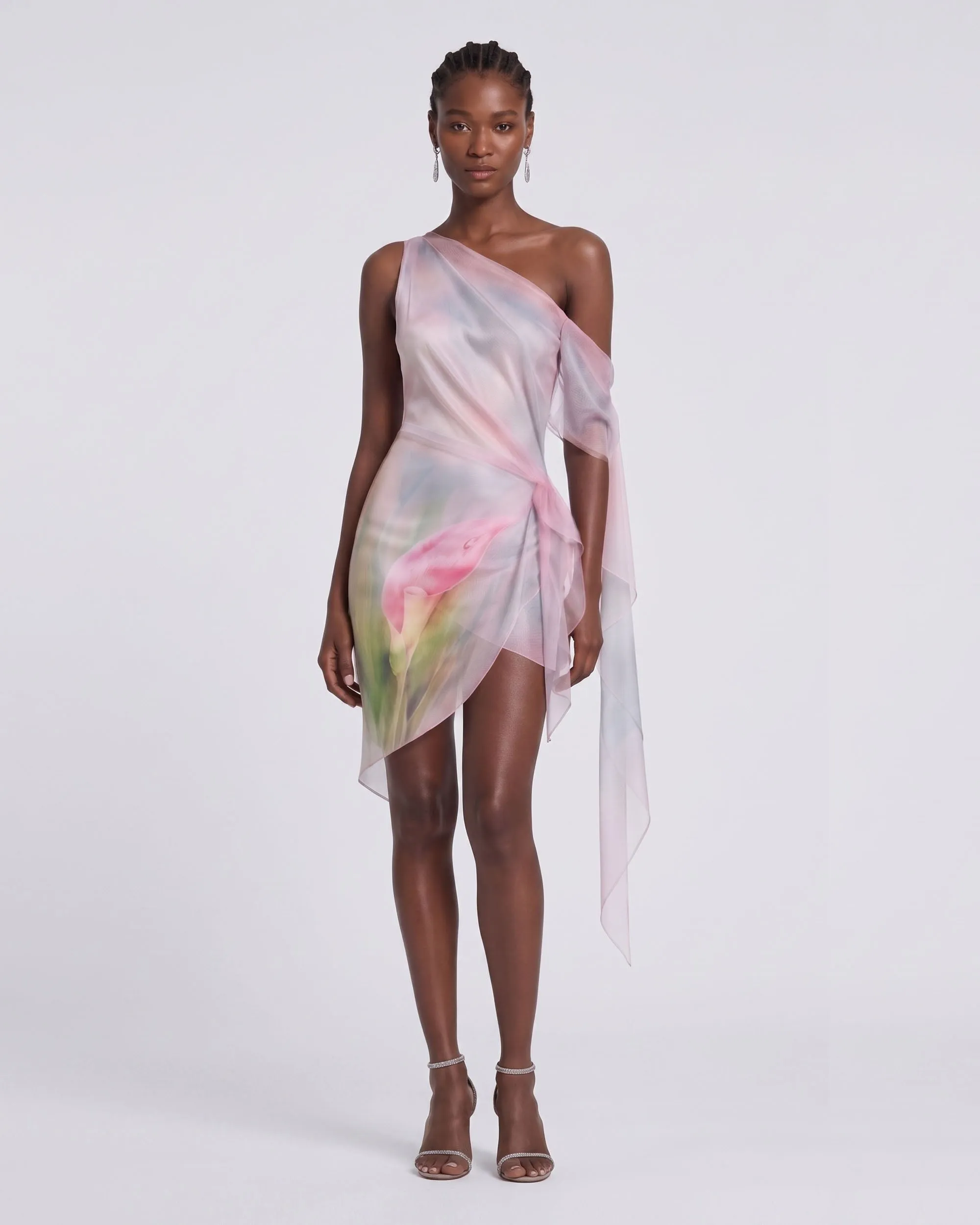 Calla Lily Draped One-Shoulder Mini Dress - Light Pink sold by JW PEI